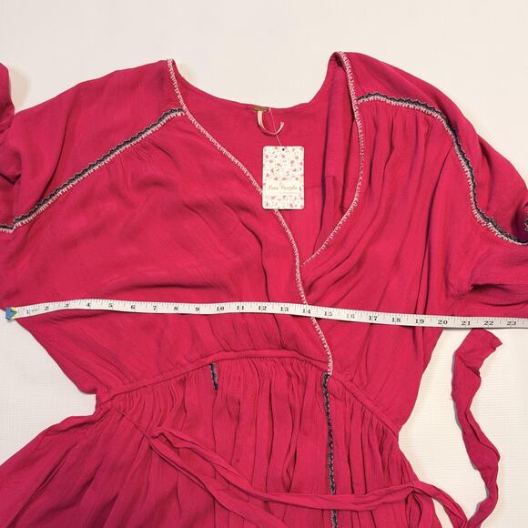 Free People Dress Womens Small Malibu Pink Wrap Boho Embroidered Mini OB1140508 - Picture 6 of 12